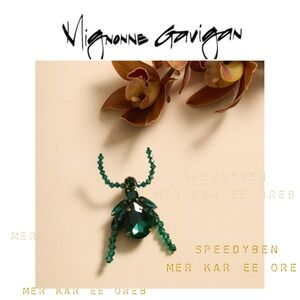 Mignonne Gavigan Green Crystal Beaded Beetle Brooch NWT